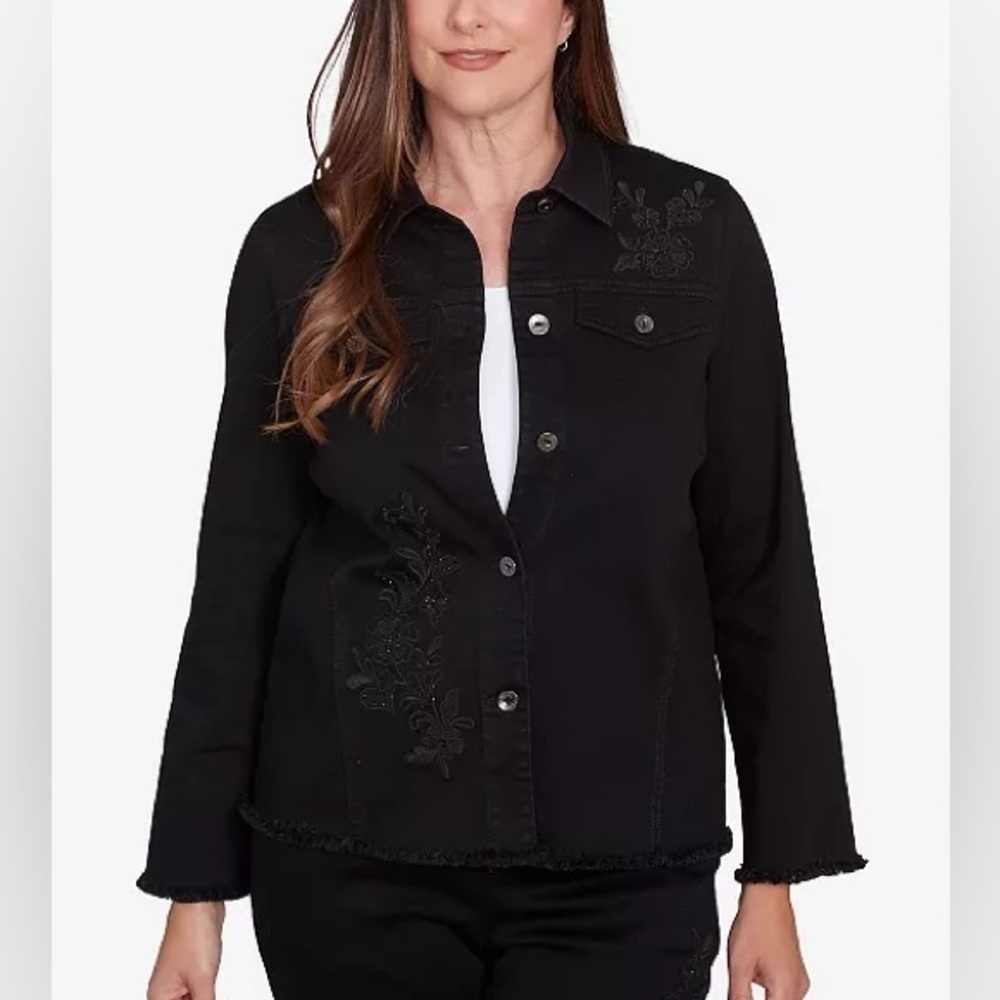 Alfred dunner Floral Embroidered Denim Jacket